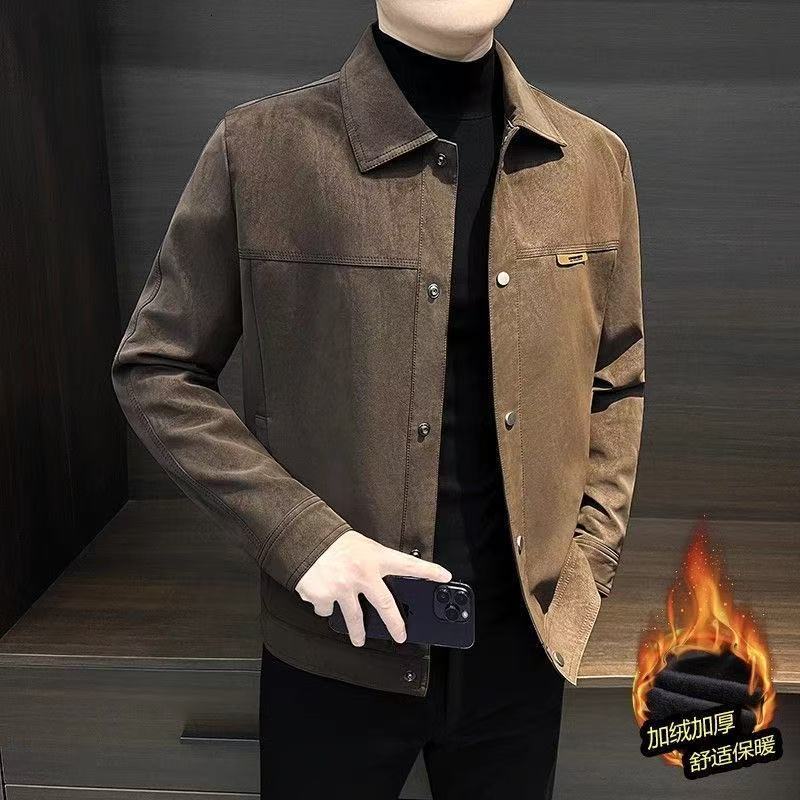 2025 New Spring And Autumn Jacket Men's Stylish Brand Turn-down Designer Coat Collar Suede Autumn Coat Men's Trendy