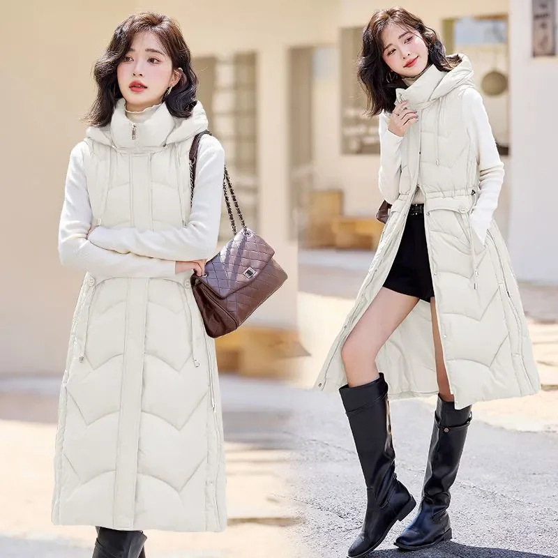 Autumn Winter Women Sleeveless Waistcoat Warm Puffer Jacket Ultra Light Mid Long Down Cotton Vest Female Outwear Casual Tops 251024