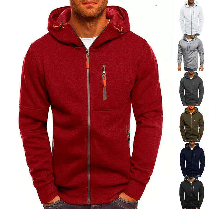 Men's Spring and Autumn Sports Casual Fitness Loose Zipper Solid Color Sweatshirt for Men