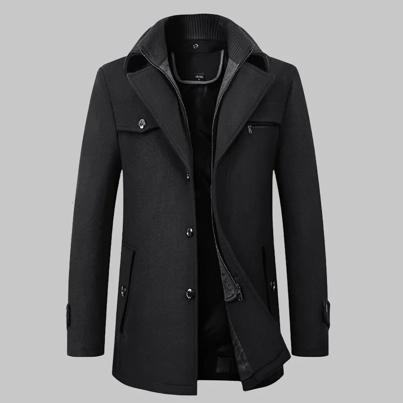2025 High quality mens wool coat medium length double collar winter plus cotton thickened wool coat mens coat 251029