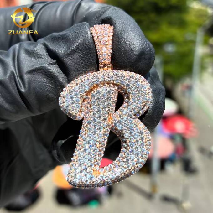 Iced Out Rose Gold Plated Custom Hip Hop Jewelry Diamond Initial Pendant Letter 925 Sterling Silver VVS Moissanite Name Pendant