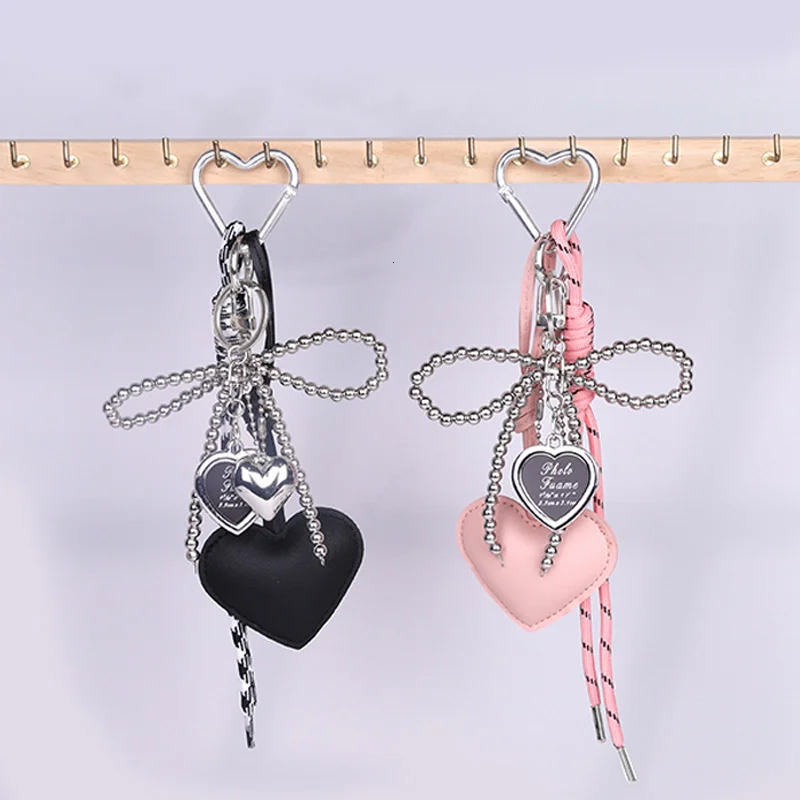 Leather Heart Bow Keychain Delicate Beaded Keyring Car Key Holder Bag Pendant Decoration For Gift 251030