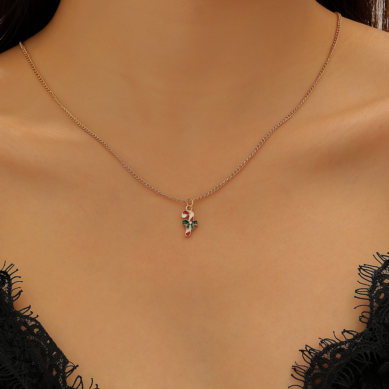 Double collarbone chain alloy elk bell necklace for Christmas party, women's Christmas tree autumn and winter accessories