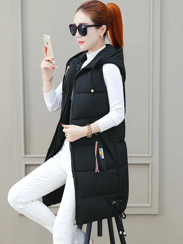 Fashion Student Winter Vest Long Waistcoat Hooded Coats Down Cottonpadded Jacket Thicken Parka Women Sleeveless Jackets 251024