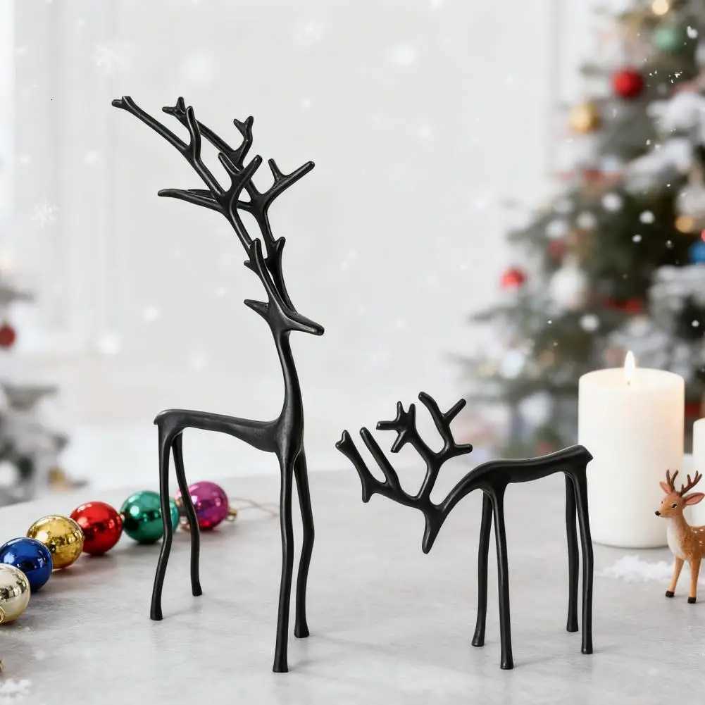 Black Reindeer Christmas Ornament Lightweight Metal Figurine Xmas Decoration Home Table Centerpiece Office Decor C251030