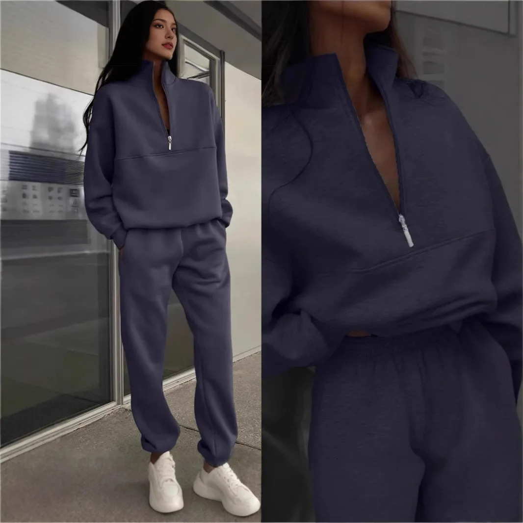 Women Casual Long Sleeve Sweatshirts and Trousers Fleece Two Piece Sets Suit Fashionable Versatile Autumn Winter Streetwear 2pcs 251029