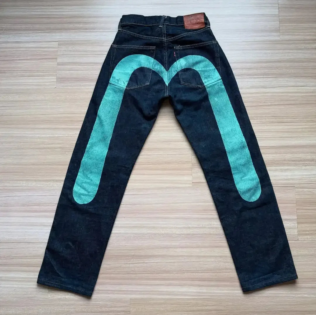 Retro Y2K Unique Halo Mprint Silhouette Wideleg Jeans Visual Impact Super Large Pattern Printed Jeans Trendy Pants 251029