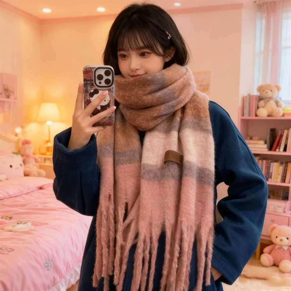 50X200cm Maillard Premium Atmosphere Scarf Womens Winter 2025 New Korean Version Versatile Thickened Mohair Scarf WarmW251030