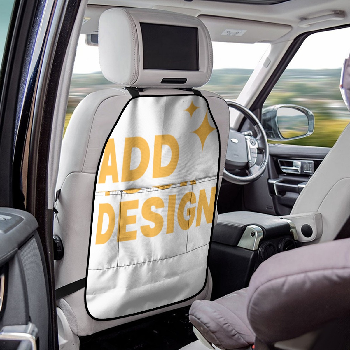 Car Seat Back Organizer with Multiple Pockets, Black Polyester Storage Bag for Headrest, Vehicle Seat Organizer with Black Frame