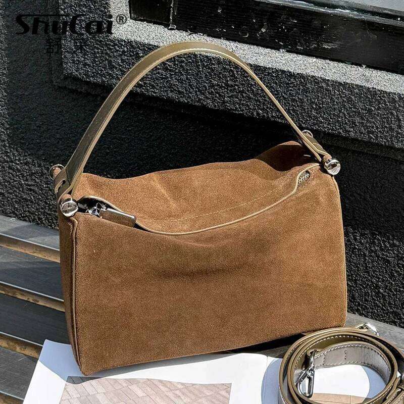 Genuine Grade Suede Leather Women's Fashion Handbag Designer Brand Female Shoulder Crossbody Bags Ladies Soft Cowhide New