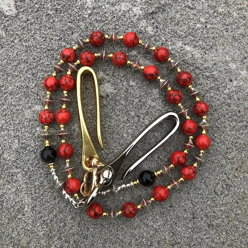 Handmade red stone bead niche American style pants chain punk street trend waist accessory 251021