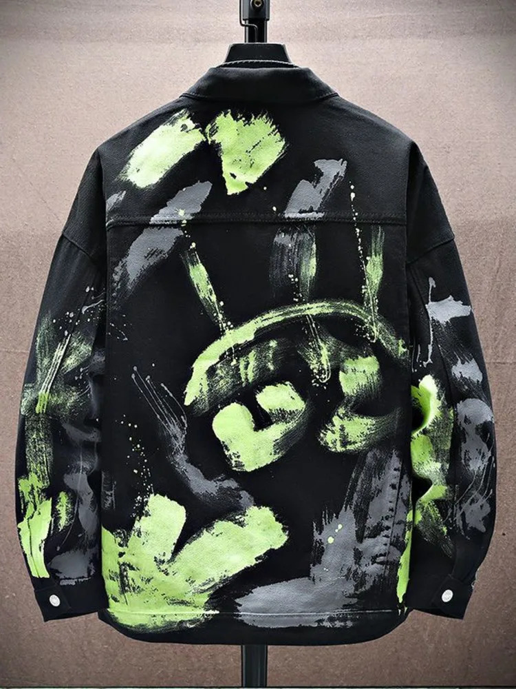 Cowboy Hip Hop Chic Letters Printed Jeans Jacket Men Casual Streetwear Short Style Loose Denim Coat Spring 251016