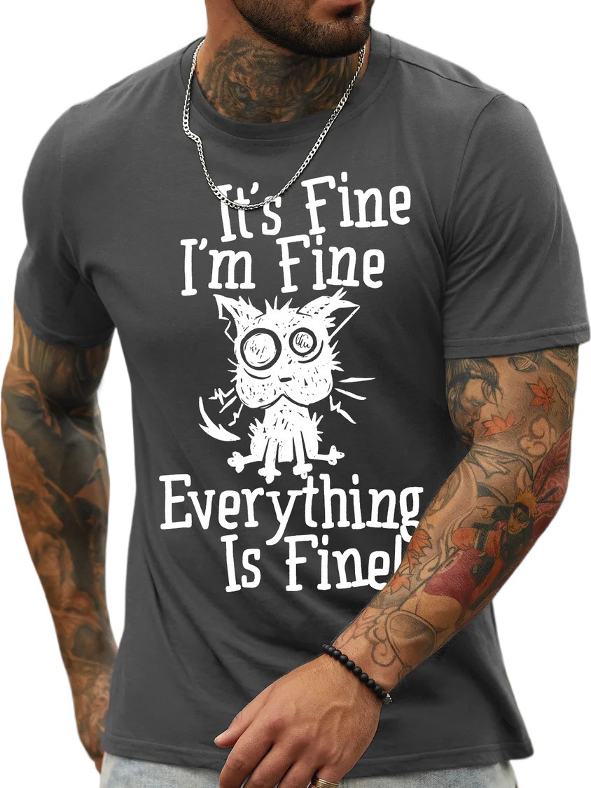 European and American Oversized Fun Dog Print Crew Neck Letter Print Casual Cotton T-Shirt - TT7305