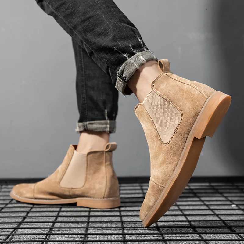 Men Suede Leather Chelsea Boots British Style Pointedtoe Dress Boots Outdoor Comortable Non Slip Mens Ankle Boots Z251029