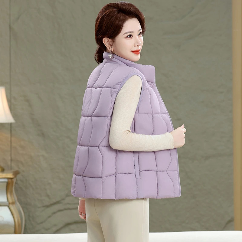 Fashion Women Down Cotton Jackets Vests Solid Stand Collar Thicken Autumn Winter Warm Casual Sleeveless Coats 251024