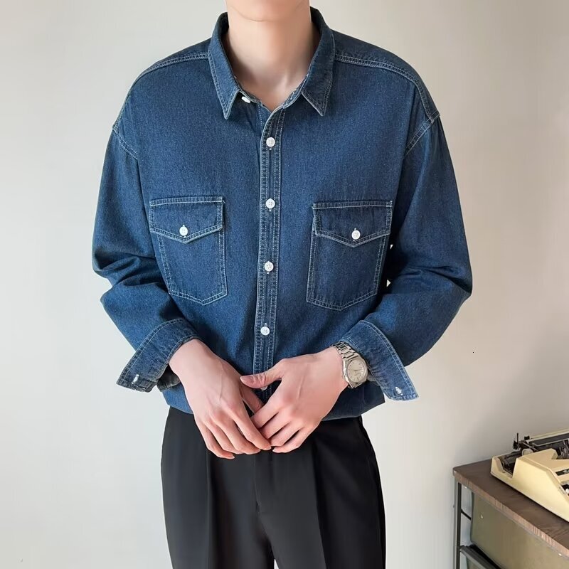 Light Mature Style Spring And Autumn Shirt Korean Loose Long Sleeve Shirt Men 2025 Trendy Washed Denim Designer Jacket Shirt Jacket Men