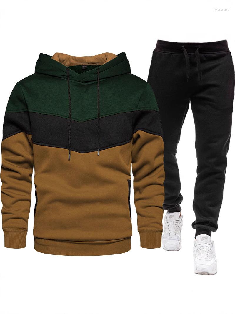 Men's Tracksuits European And American Sports Suits For Spring Autumn Patchwork Hooded Sweatshirt Long Pants Two-Piece Set Cross-Border