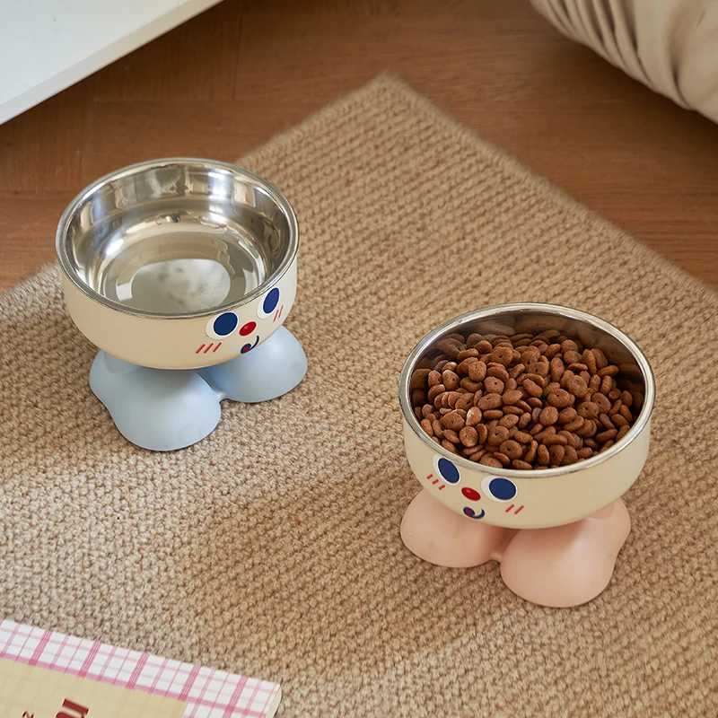 1pc cute elevated bowl with nonslip mat easy to clean protect the cervical spine pet cat food bowl dog feeding bowl J251113