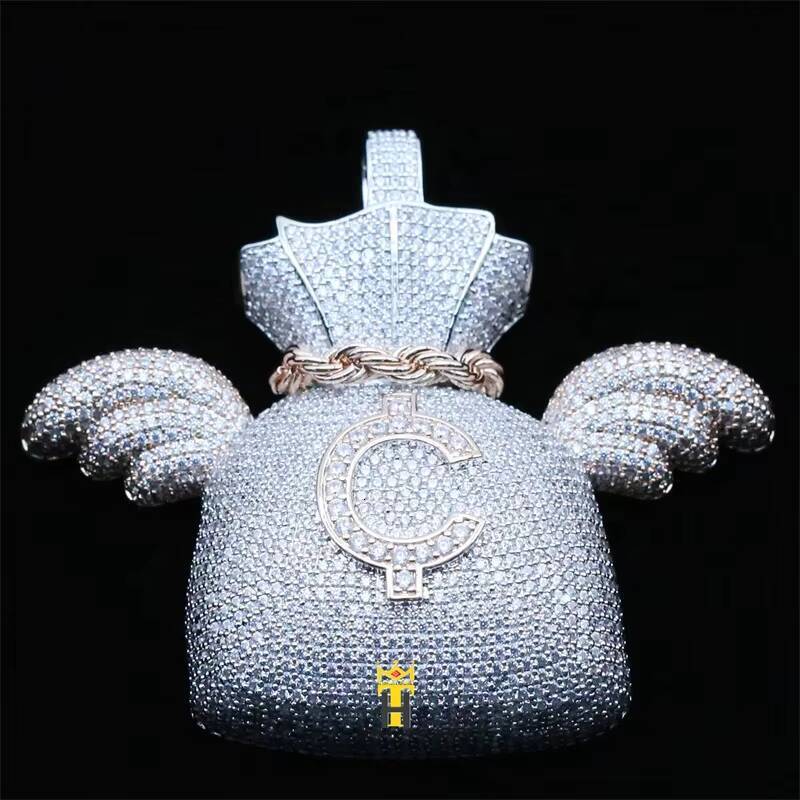 Iced Out Cubic Zirconia Pendant Hip Hop Women Bling Charms Jewelry Gift Copper Silver Money Bag Pendant