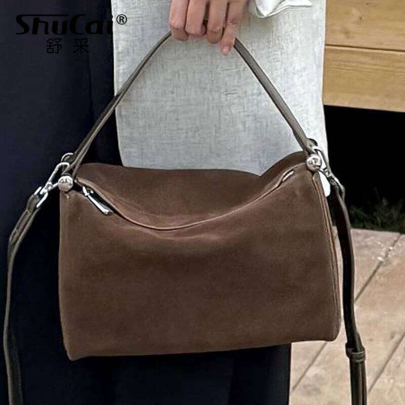 Genuine Grade Suede Leather Women's Fashion Handbag Designer Brand Female Shoulder Crossbody Bags Ladies Soft Cowhide New