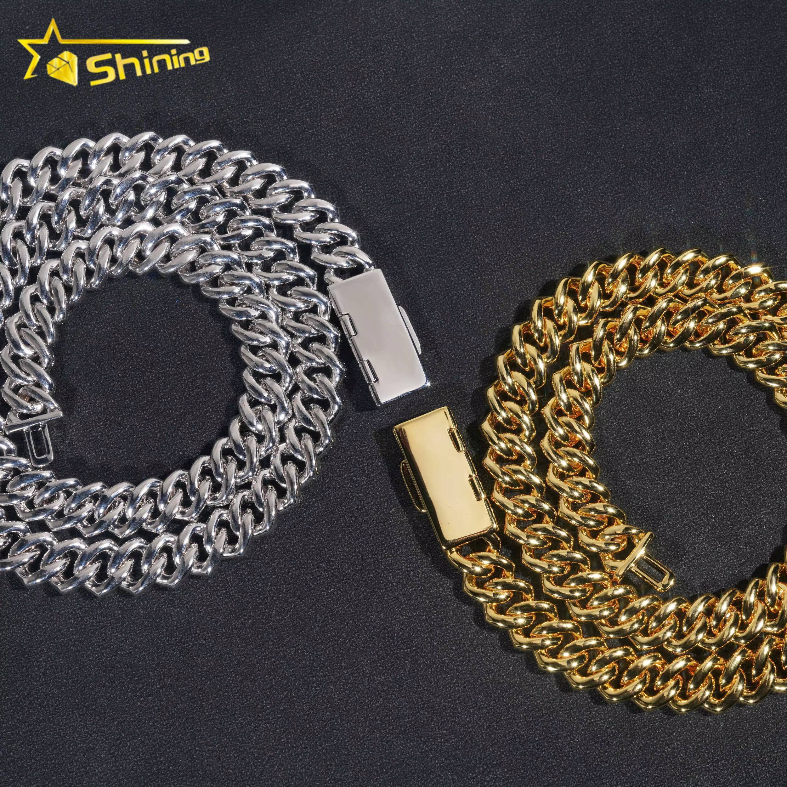 Fashion Jewelry Brass Hip Hop Link Chain Necklace Men Gold Plated 12MM Width CZ Cuban Link Chain