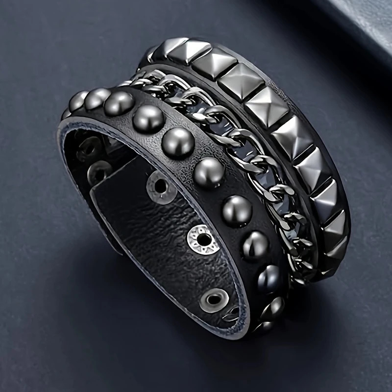 Halloween Punk Gothic Pu Leather Bracelet Set For Men And Women Neutral Y2k Rivet Bracelet Rock Festival Party Gift 251028