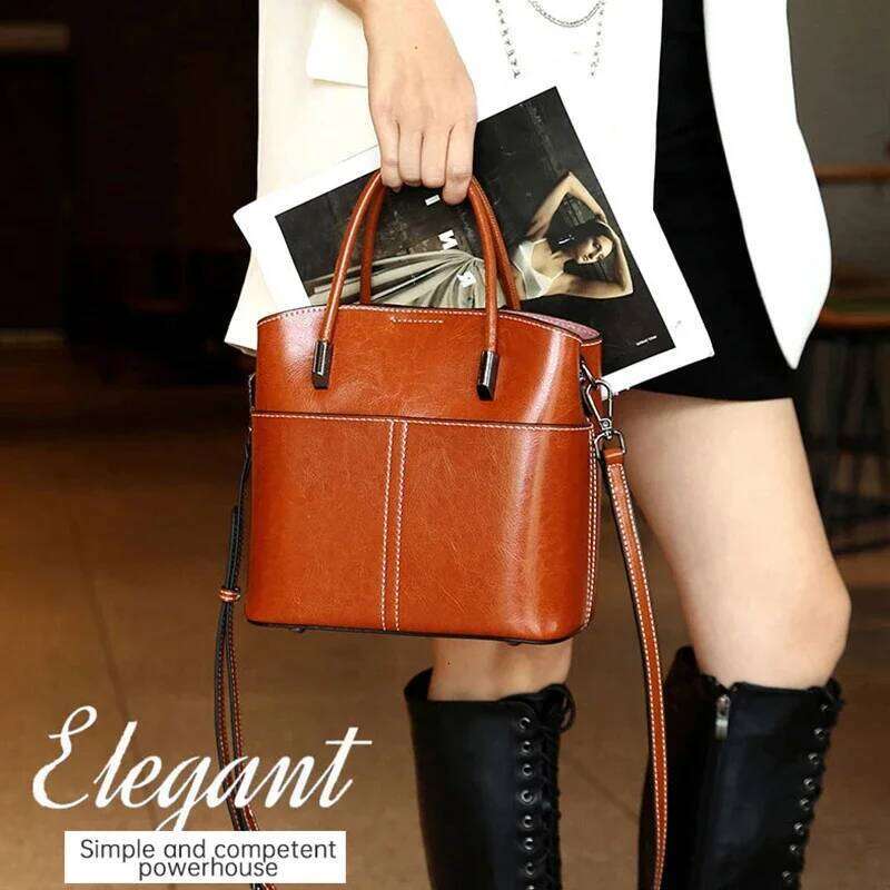 Cowhide Women's Tote Bags Handbags 2025 New Genuine Leather Women Shoulder Crossbody Fashion Female Bucket Bag 8266