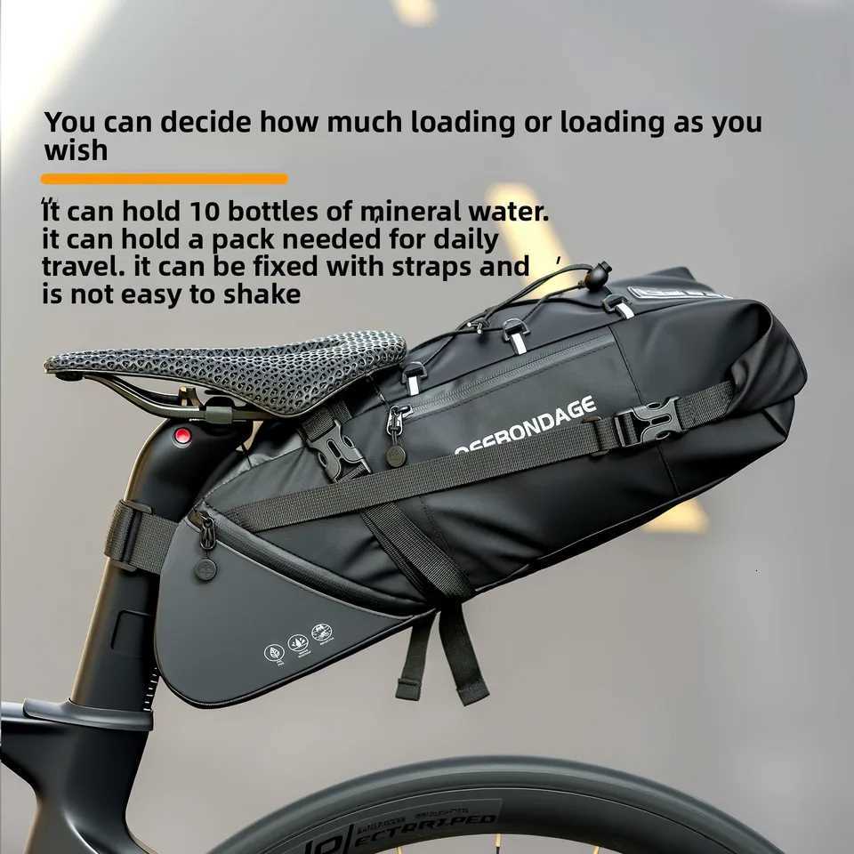 OFFBONDAGE Bicycle Saddlebag Waterproof 15L Large Capacity Bike Bag Cycling Tail Bag MTB Foldable Rear Bag Bike Road Luggage H251029