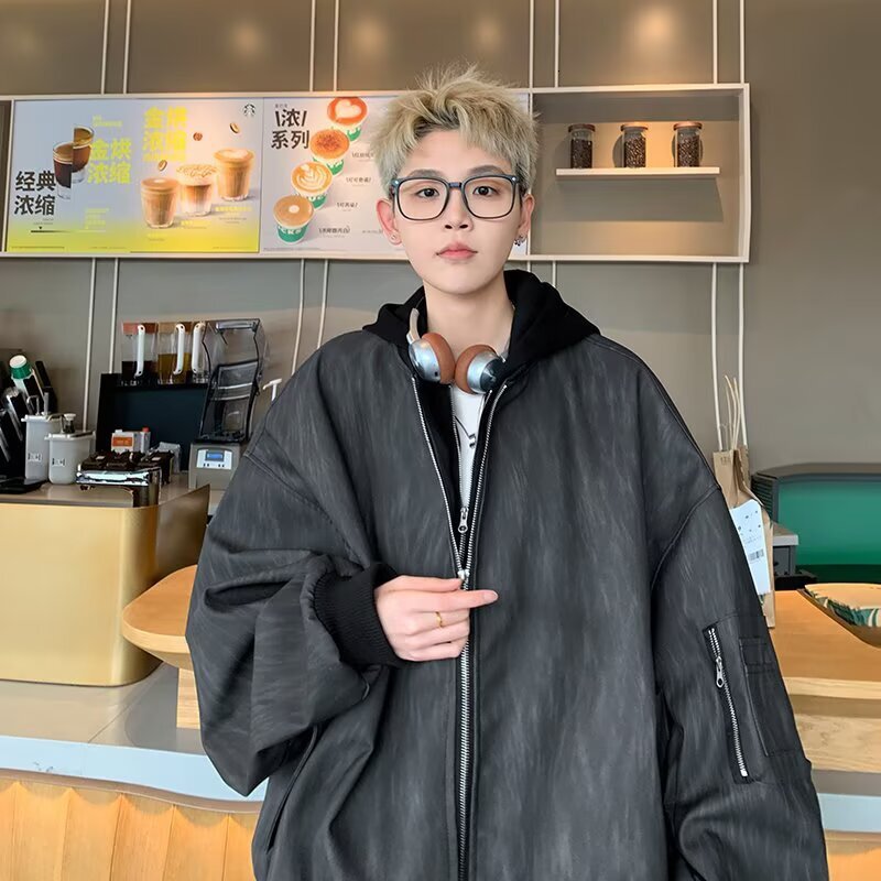 Fake Two-piece Workwear Jacket For Men Spring Washed Designer Coat American Style Top Spring And Autumn Trendy Brand High-end Feel Cool And Handsome J