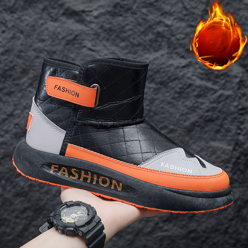 Extra Large European and American Winter New Thickened Wool Warm Snow Boots Men's Shoes Leather Thick Bottom Fashion Cotton Shoes Designer Shoes