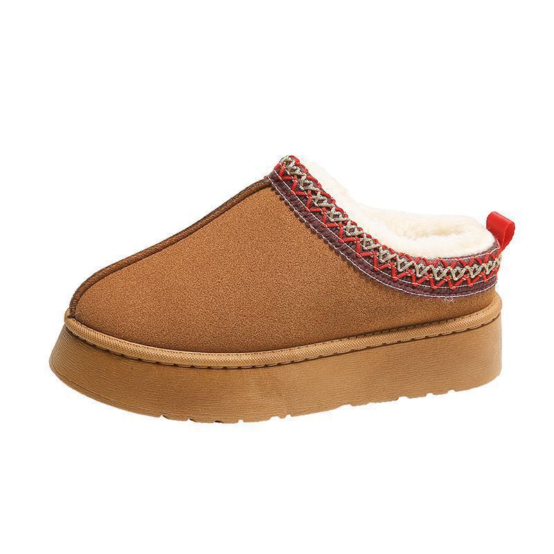 Free shipping Women's Versatile Shearling Fleece-Lined Cotton Shoes Closed-Toe Stylish Outdoor Thickened Snow Boots Elevated Furry Sole Warm