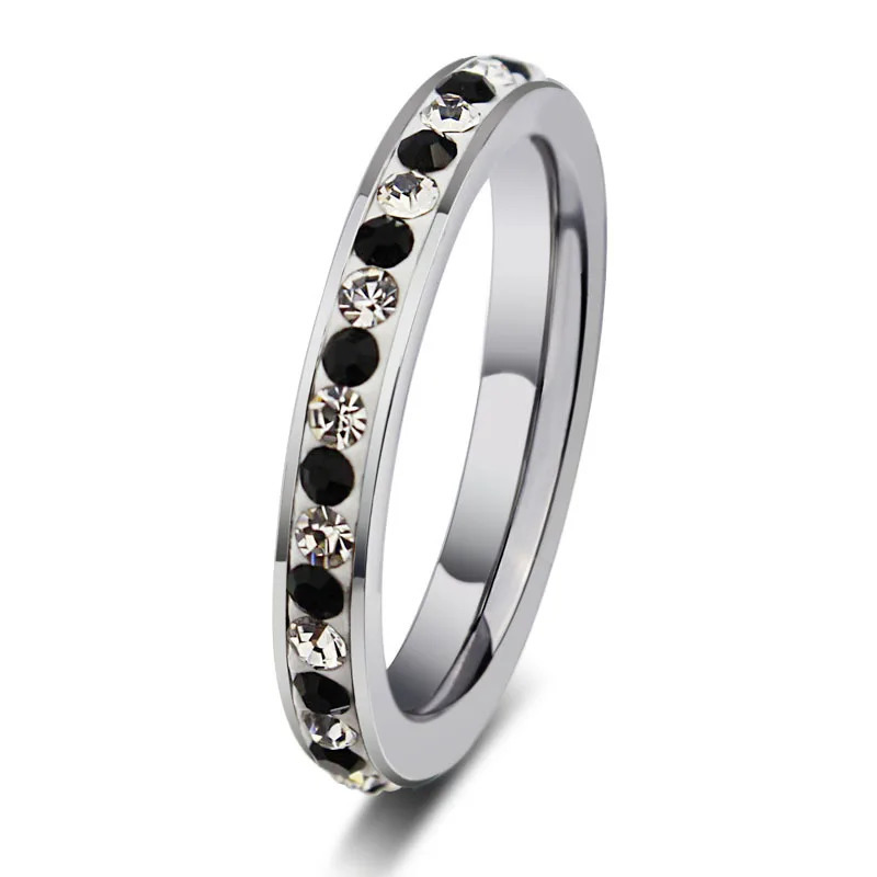 QianBei 4MM Stainless Steel Ring Band One Row Color Crystal Rhinestone Women Men Wedding Cocktail Graduation Class Xmas Gift 251023