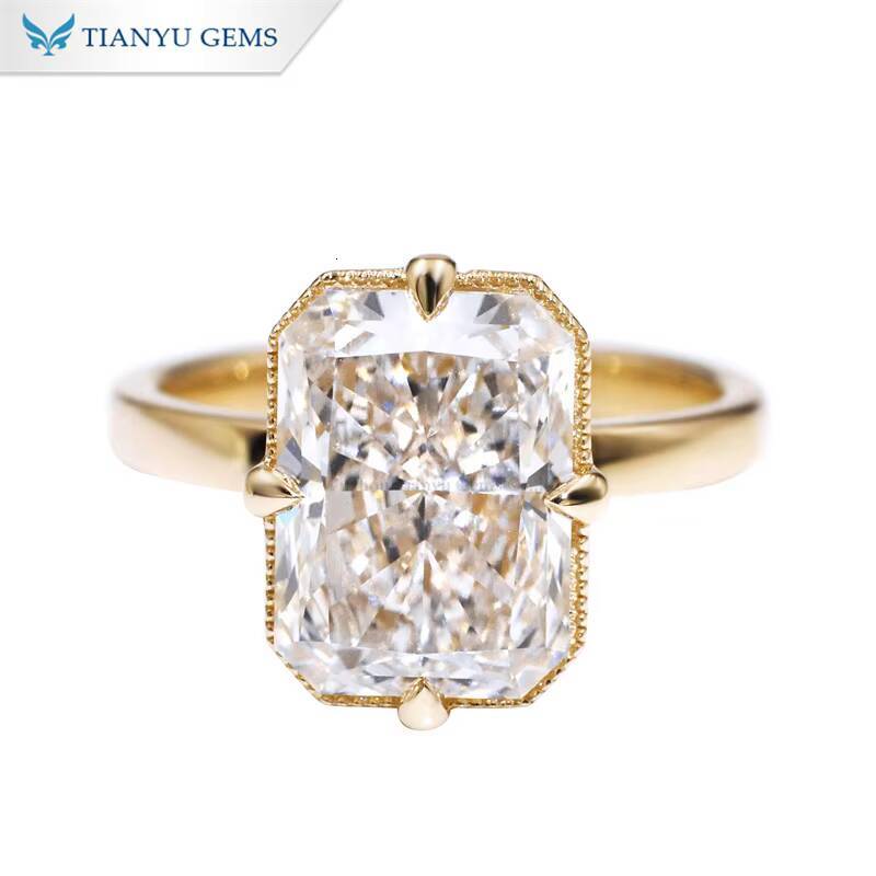 Tianyu Gems Private Custom 811mm 45ct Radiant Moissanite 14k Yellow Gold Jewelry Ring for Women Engagement
