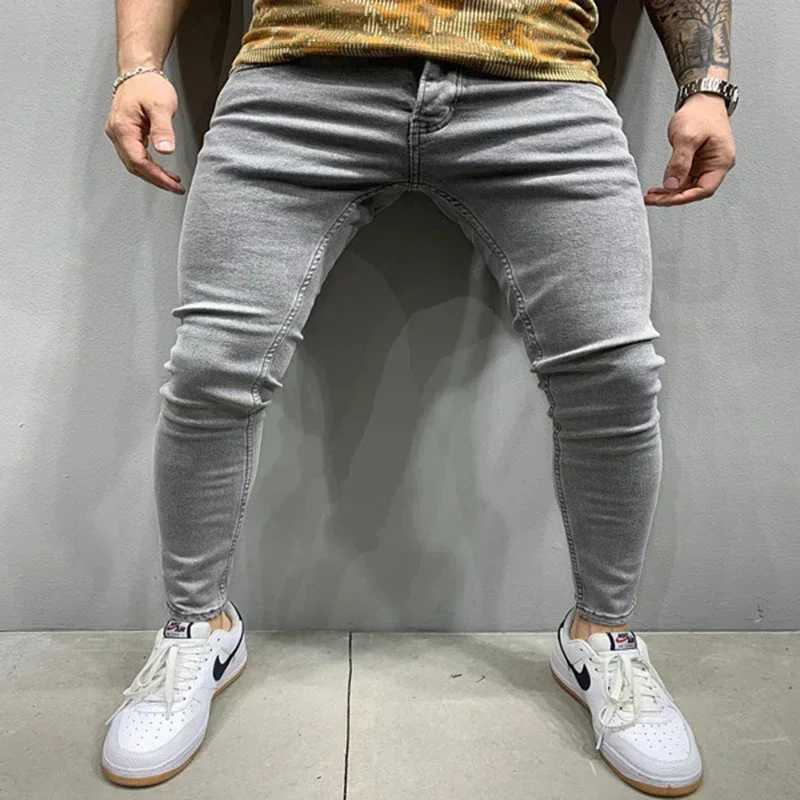 Male Hiphop Trousers Pure Color Ripped Jeans Men Slim Long Pencil Pant Men Clothing High Quality Men Fashion Thin Skinny Jeans J251030