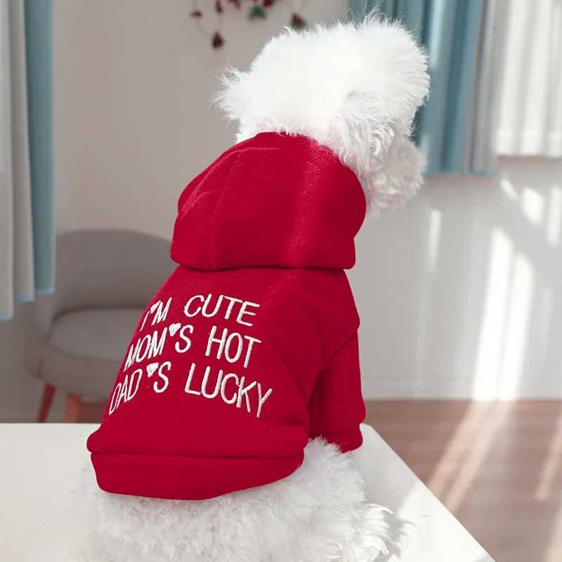 Pet Clothes Dog Cat Antihair Loss Autumn Thickened Warm Red Letter Embroidered Hooded Sweater et C251030