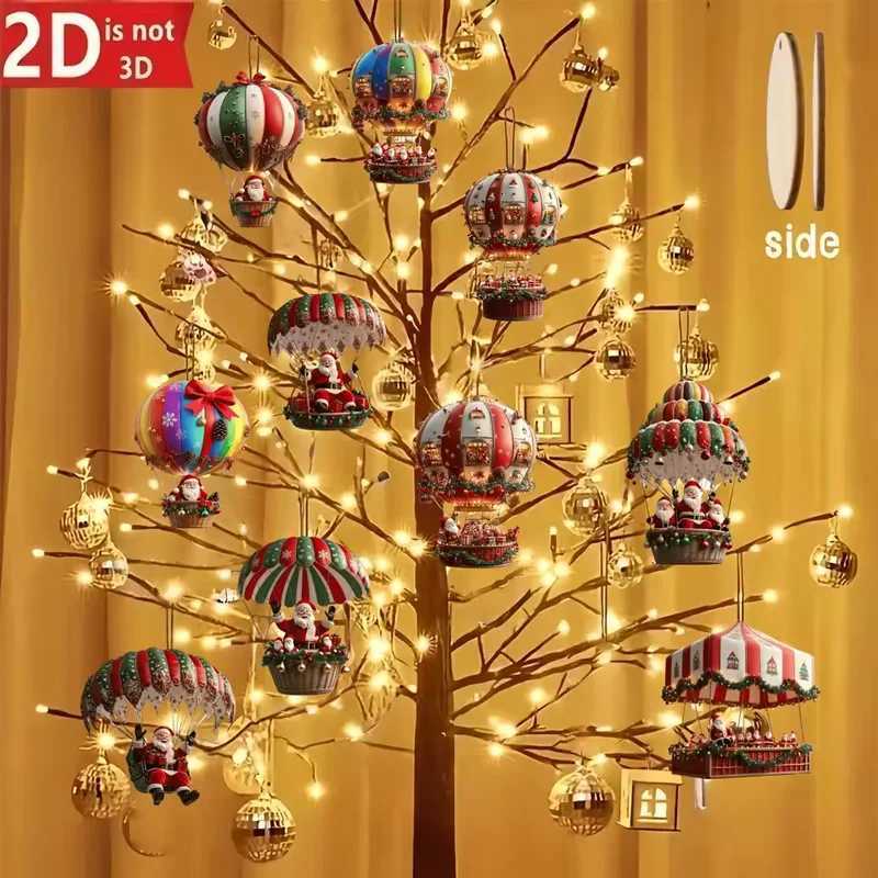 2D Santa Claus Parachute Christmas Tree Ornaments New Year Party Decoration 2025 Christmas Indoor Outdoor Home Decor DIY Gifts C251030