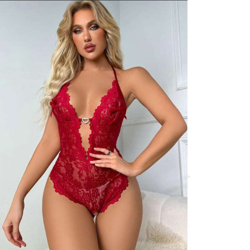 Lace Sexy Lingerie Lace Perspective Hollow V Neck Cute Nightwear Home Fur Pure Sexy Style One Piece Split Fun Underwear