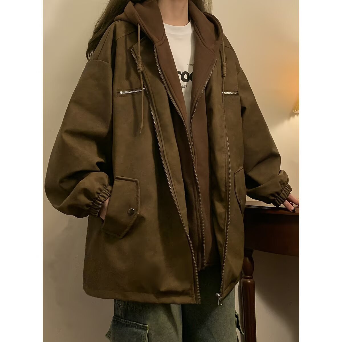 Fake Two-piece PU Leather Designer Jacket Jacket For Men And Women Spring And Autumn New Trendy Loose Fit Stylish Workwear Jacket