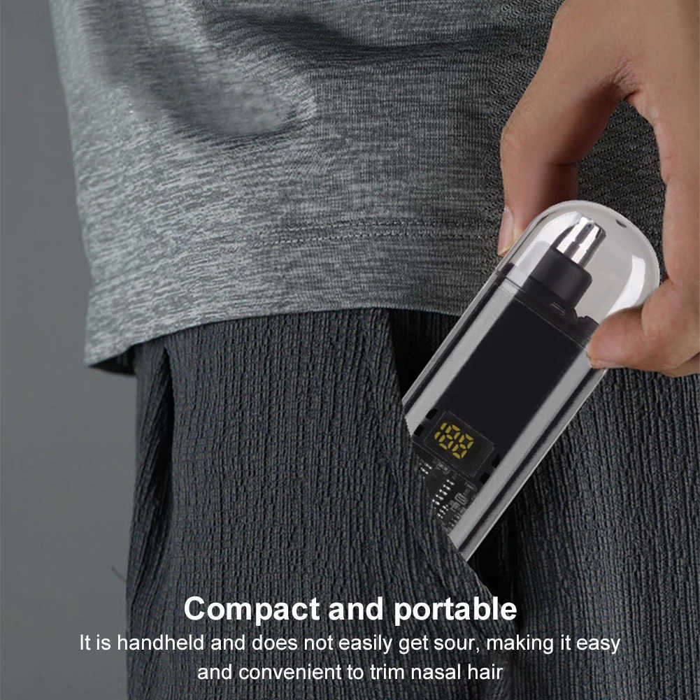 Portable Nose Hair Trimmer Ear Nose Hair Trimmer Clipper Digital DisplayBlack Z251030