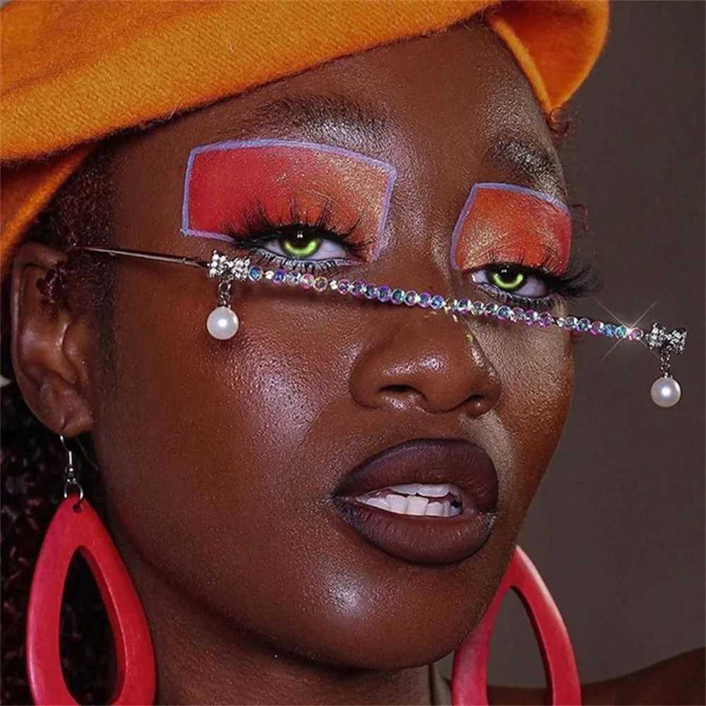 Rhinestone Designer Eyeglasses Frames for Women Alloy Half Frame No Lenses Fashion Face Jewelry Eye Wear Decoration Make up RaveW251029