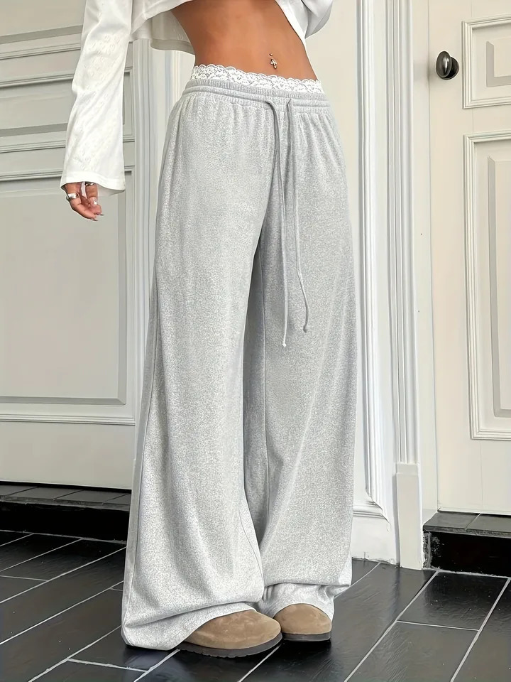 Autumn and Winter Korean Style Y2K Womens Pants Simple Versatile Casual Lace Edge Pure Desire Sexy 251015