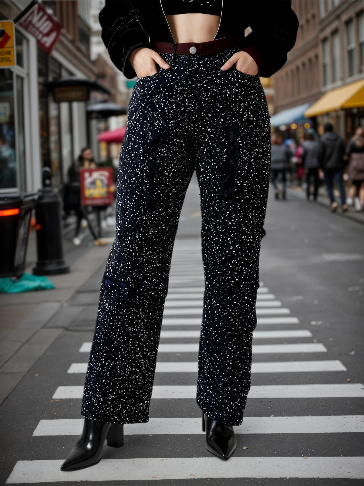2025 Womens Fashion Street Style Diamond Inlaid Work Jeans Shiny Fashion Jeans Functional Pockets Womens Jeans 251029