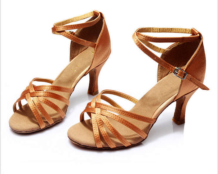 New Mid-High Heel Latin Dance Shoes Indoor Silk Satin