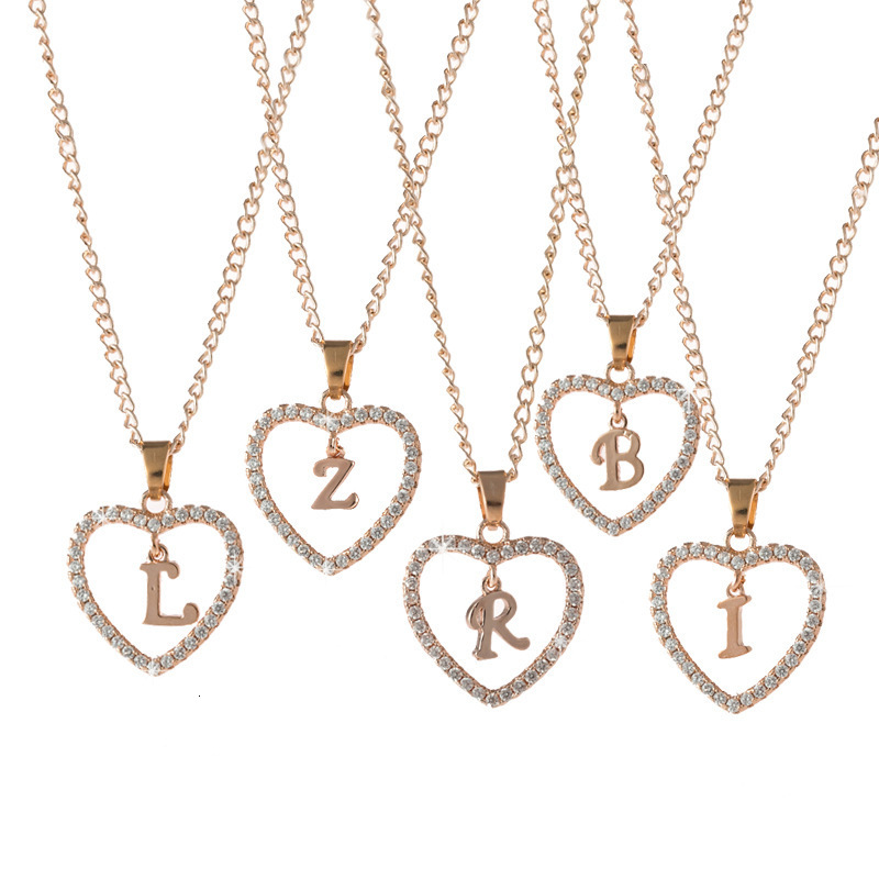 Ins Style 26 Letters Necklace for Women Elegant Dia-Studded Heart English Letter Pendant Clavicle Chain
