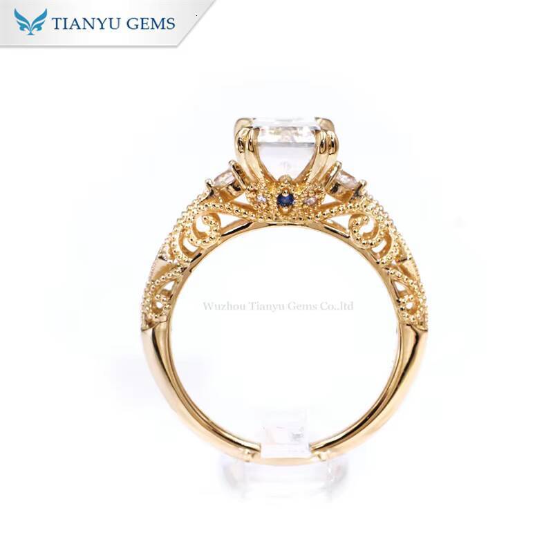 Tianyu Hollow Pattern 65x10mm Emerald Cut D VVS Moissanite Diamond Custom Jewelry 10K 14K 18K Charming Solid Gold Rings