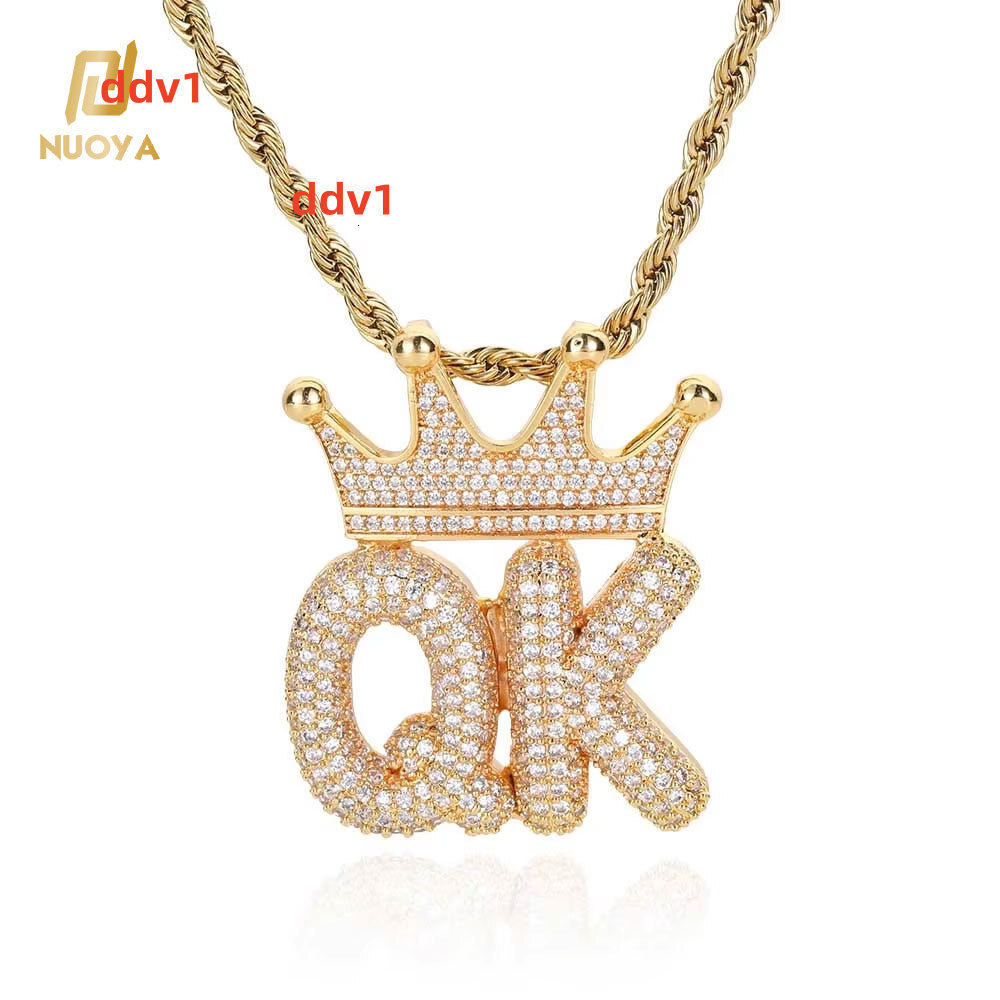 NUOYA Custom Letter Crown Pendant Necklace Gold Plated Hip Hop Moissanite Diamond Inlay Name Jewelry for Women Girls Gift Customizable
