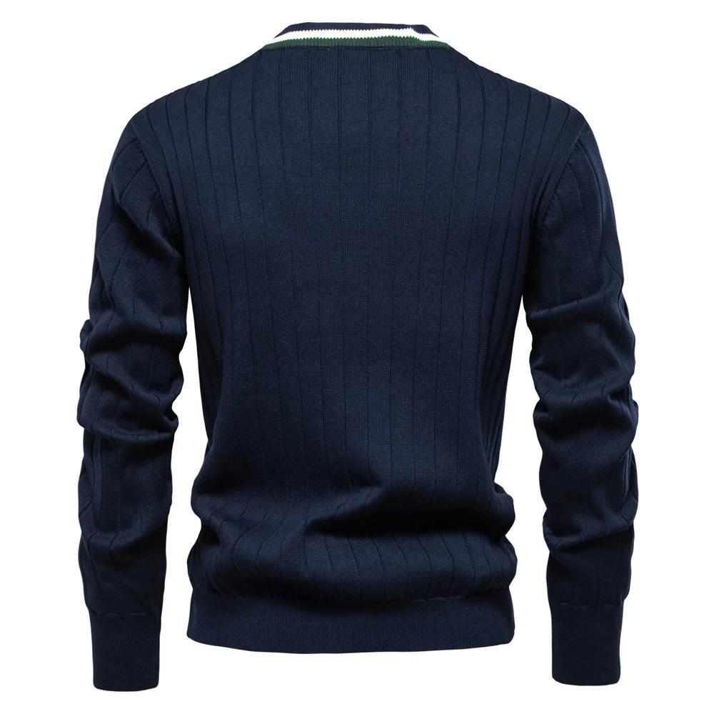 AIOPESON Mens Cotton Cardigan Sweater V Neck Buttonup Casual Youth Knit Sweaters for Men 251017