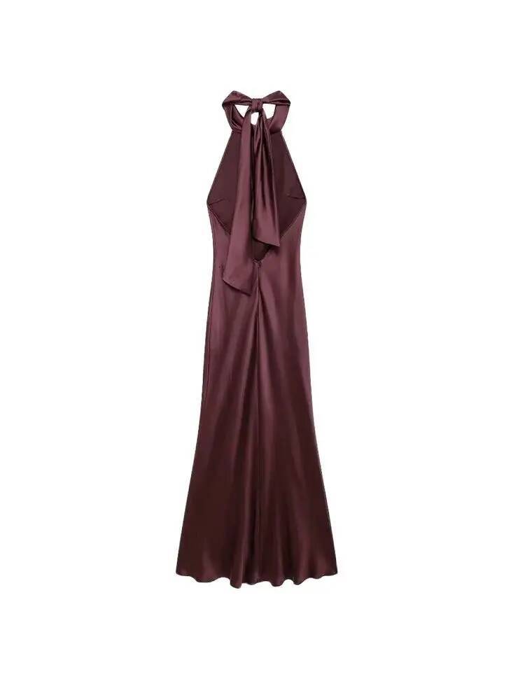 winter jacket women Women's Long Satin Halter Dress, Backless, Bow Tied, Back Zipper, Female Dresses, Sexy Fashion