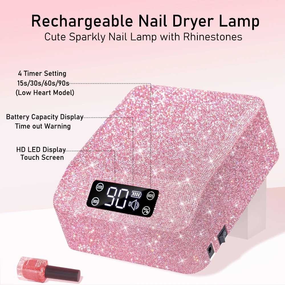 Diamond Nail Lamp lampara de unas inalambrico Rechargeable Fast Drying Curing Lamp HD LCD Display Gel Nail Light for SalonHome L251030