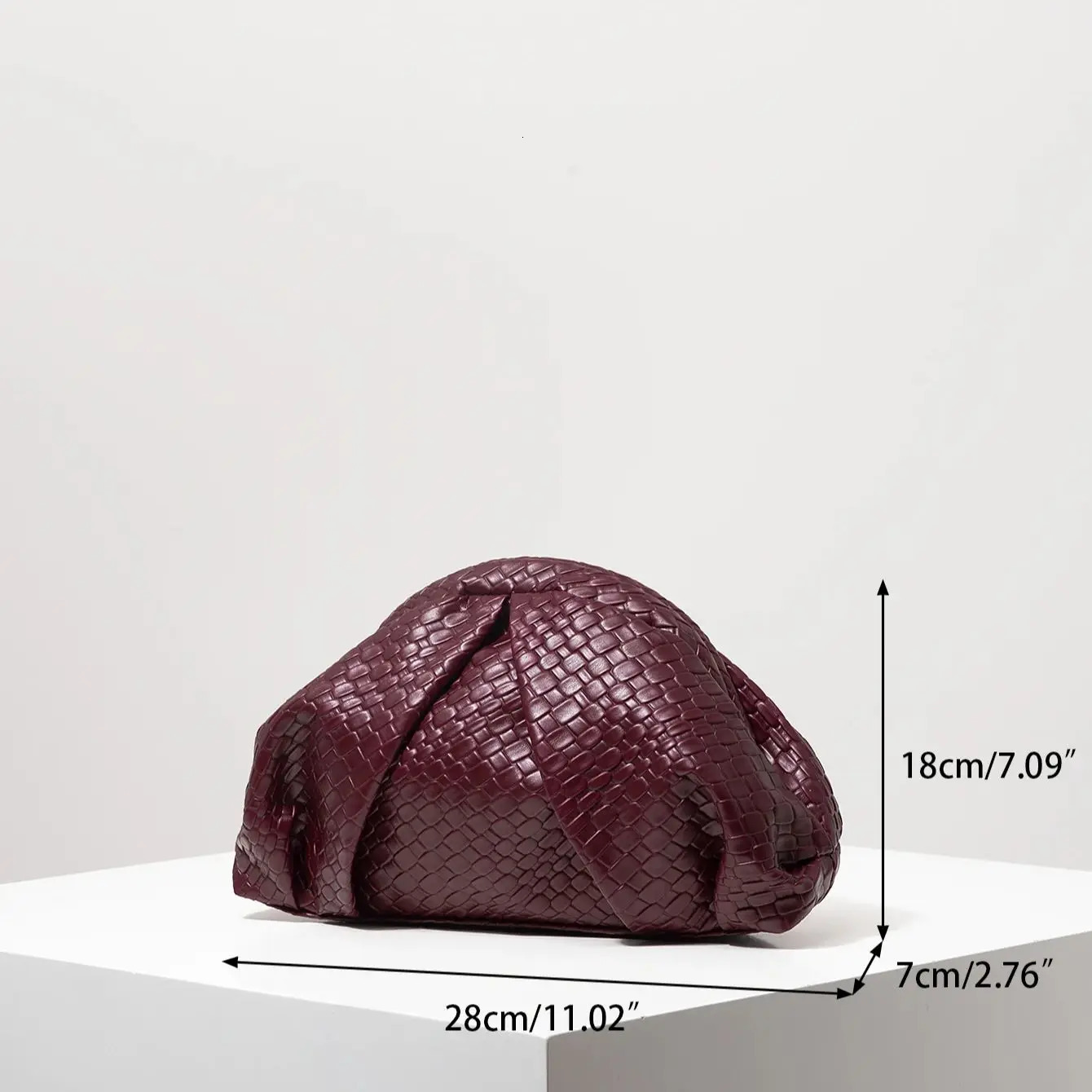 Vintage Artificial Leather Woven Pattern Clutch BagBurgundy PurseProm Dresses for WomenShell BagRuched Clouds Bag 251030